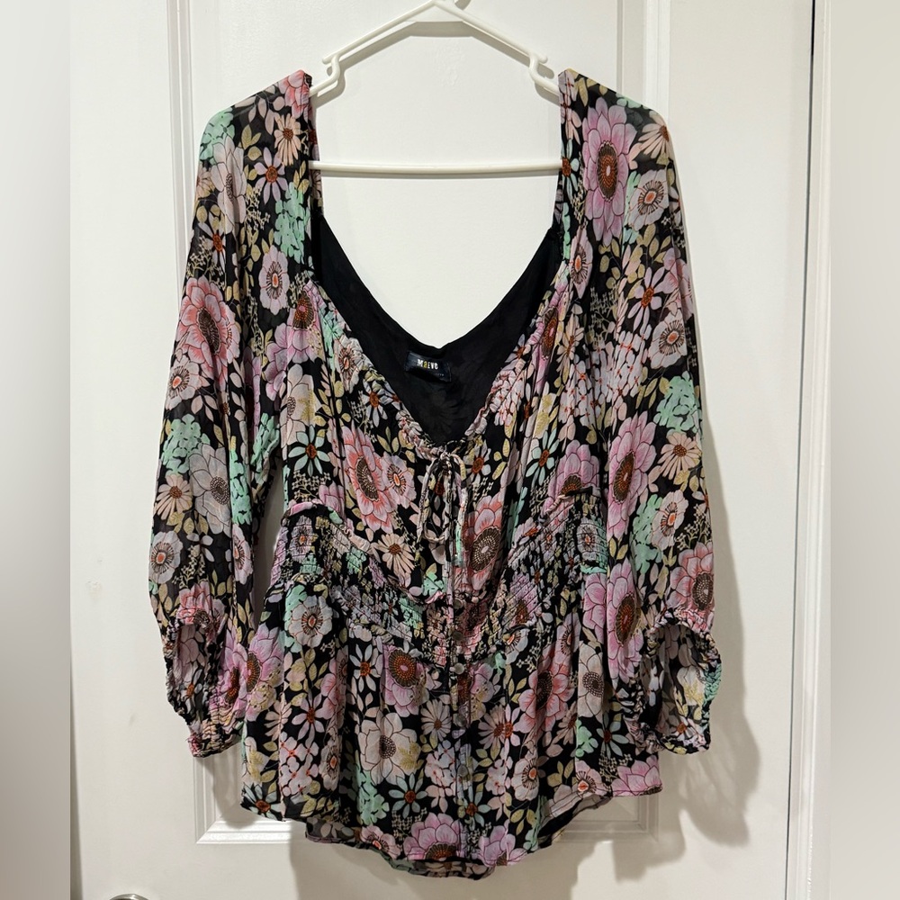 Maeve Black and Pink Floral Blouse